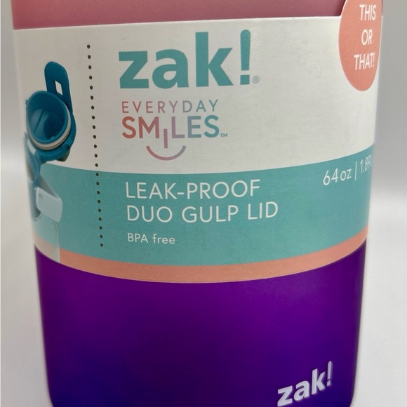 zak! Leak-Proof Duo Gulp Lid BPA-Free Water Bottle 64oz Pink Purple-NEW! - Picture 3 of 5